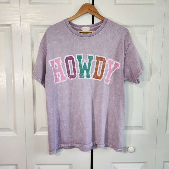 Altar'd State Tops - Altard State Howdy Graphic Tee SM/Med Purple Mineral Wash Western Oversized